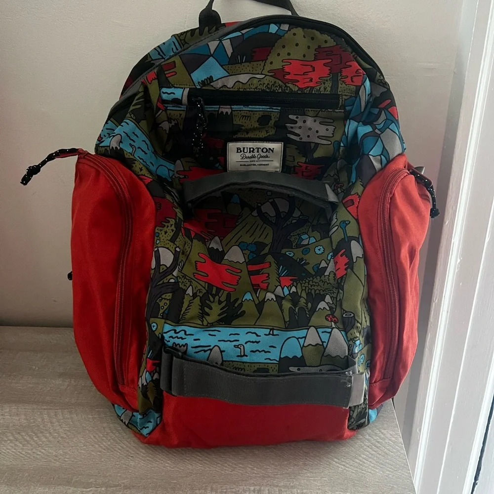 Burton Kids Red & Olive Multi-Print Backpack